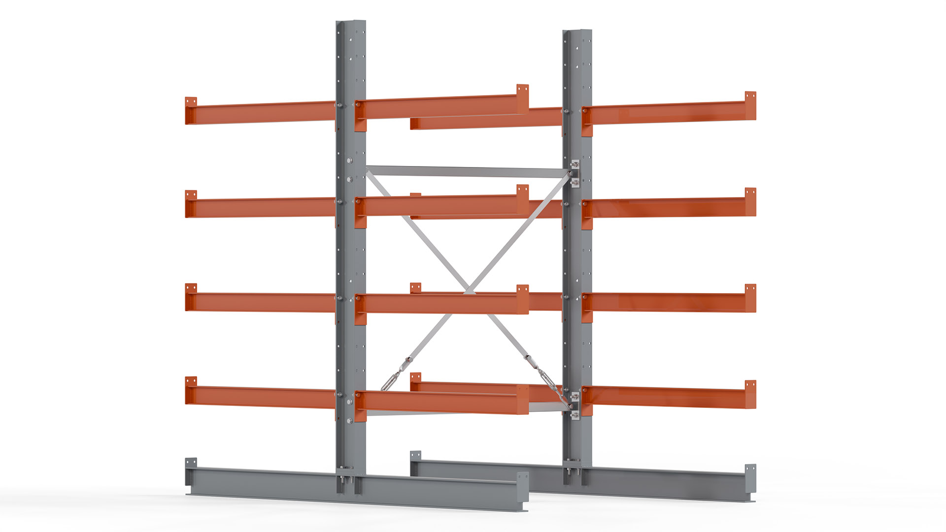 Kragarmregal KARL basic - lackiert - Breite: 128 cm - Höhe: 200 cm - Tiefe: 100 cm - Traglast je Kragarm: 450 kg - beidseitig