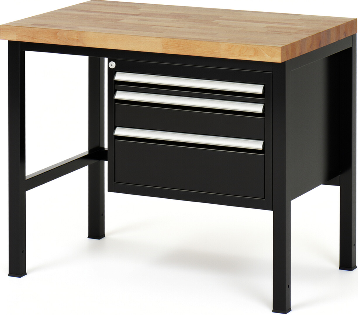 Werkbank Modell 8126 schwarz, BxTxH 1000x700x840 mm,  Buche-Massiv Arbeitsplatte 40 mm,  3 Schubladen mit  Auszug 90 %