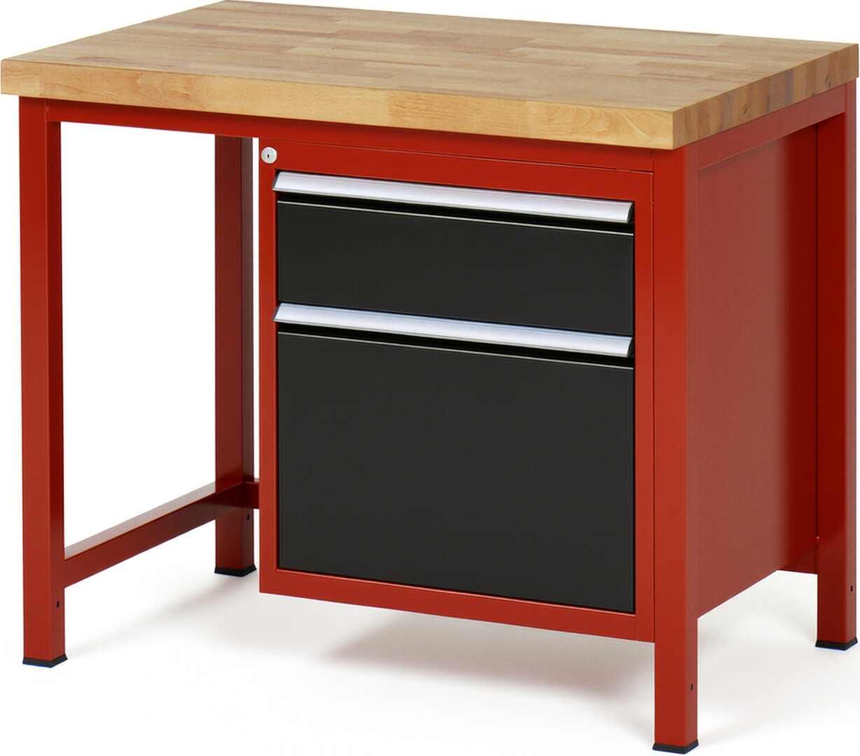 Werkbank Modell 8156 rot - schwarz, BxTxH 1000x700x840-1040 mm,  Buche-Massiv Arbeitsplatte 40 mm,  2 Schubladen mit  Auszug 90 %