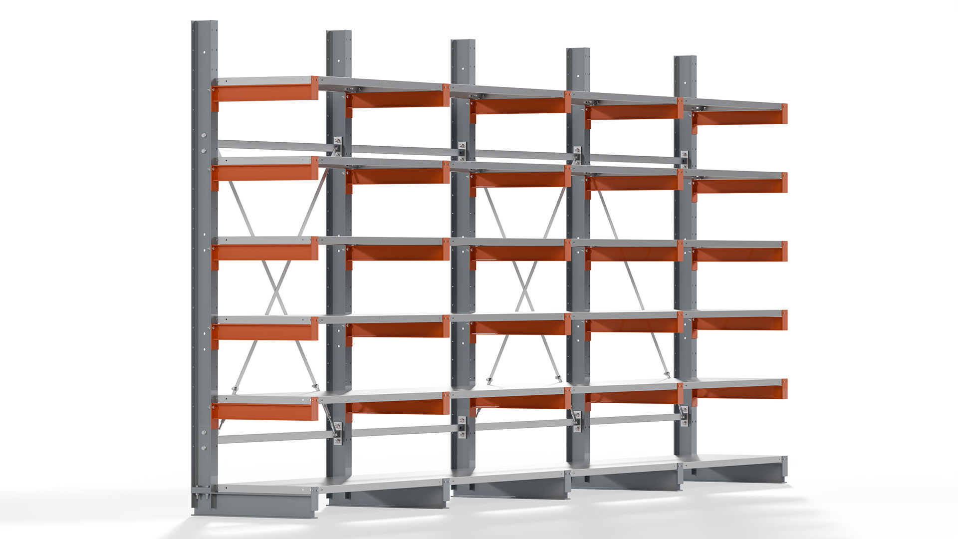 Kragarmregal KARL basic - lackiert - Breite: 512 cm - Höhe: 250 cm - Tiefe: 60 cm - Traglast je Kragarm: 730 kg - einseitig