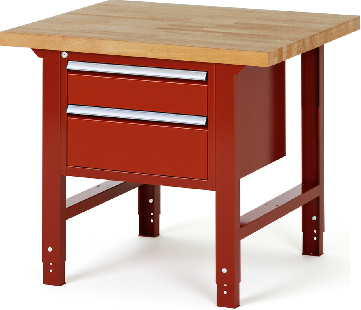 Werkbank Modell 7123 rot, BxTxH 1000x900x790-1140 mm,  Buche-Massiv Arbeitsplatte 40 mm,  2 Schubladen mit  Auszug 90 %