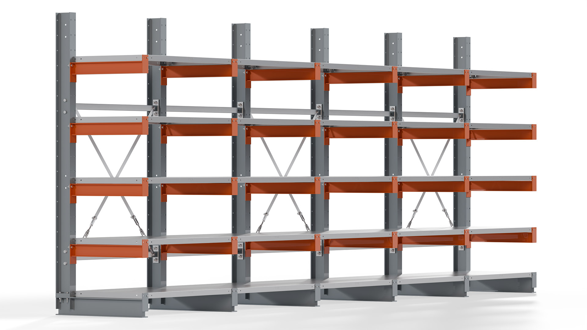 Kragarmregal KARL basic - lackiert - Breite: 500 cm - Höhe: 200 cm - Tiefe: 60 cm - Traglast je Kragarm: 730 kg - einseitig