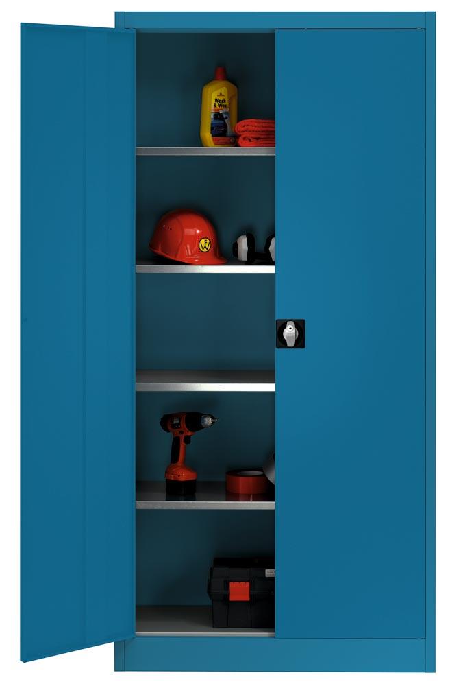 Flügeltürenschrank, BxTxH 950x420x1950 mm, RAL 5007 brilliantblau, Fachlast 80 kg