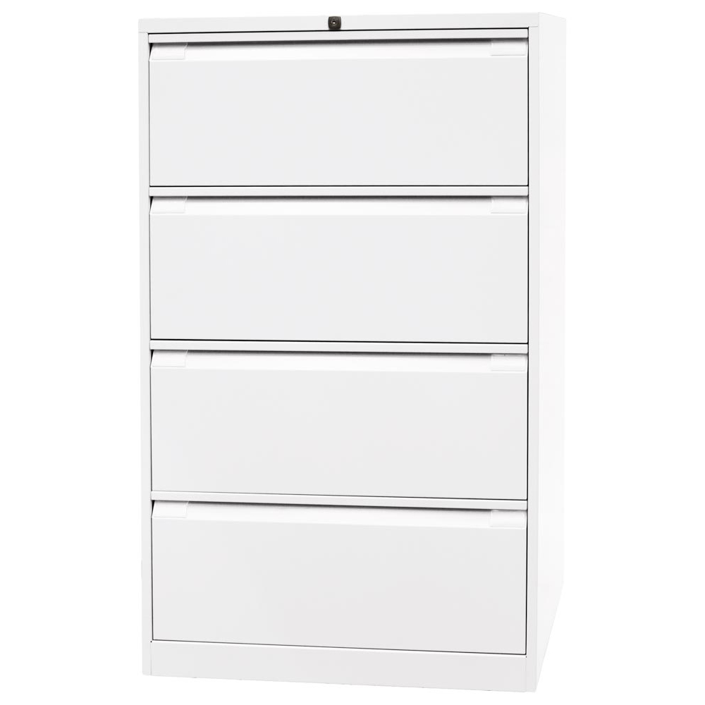 Hängeregisterschrank, BxTxH 800x622x1321 mm, doppelbahnig, 4 Schubladen, Griffleiste, verkehrsweiß