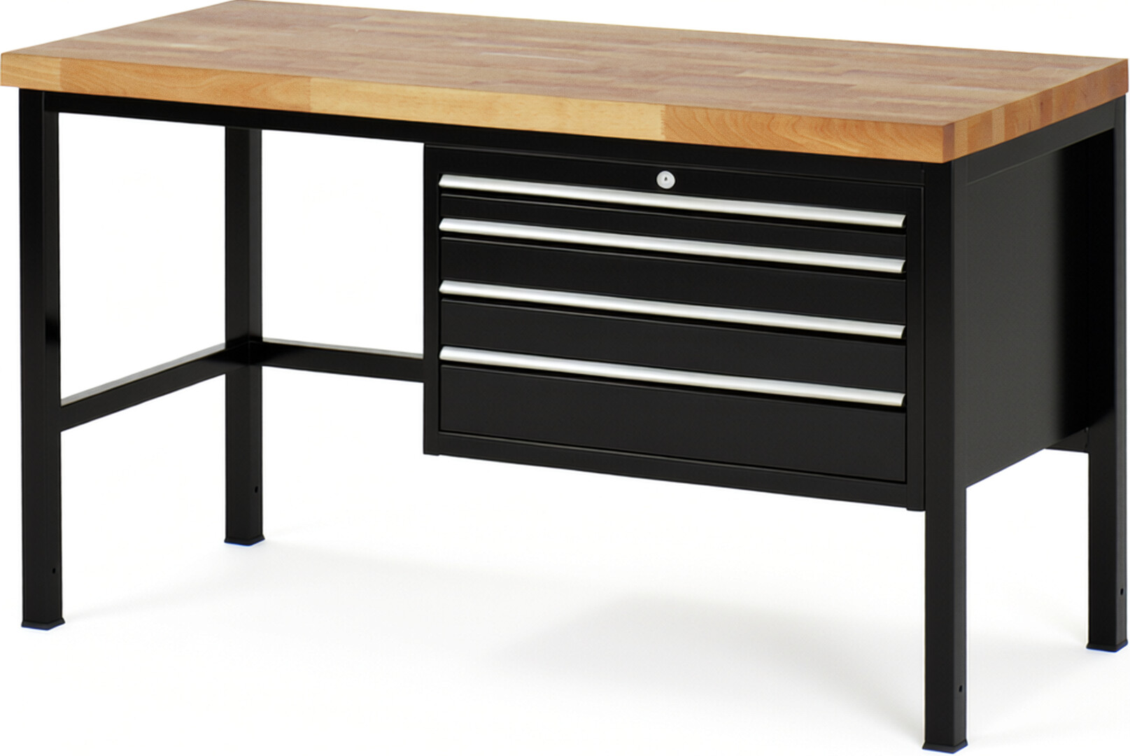 Werkbank Modell 8232 schwarz, BxTxH 1500x700x840-1040 mm,  Buche-Massiv Arbeitsplatte 40 mm,  4 Schubladen mit  Auszug 90 %