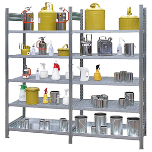 Kleingebinderegal mit 1x30 l Fachwannen und 4 Gitterrostböden