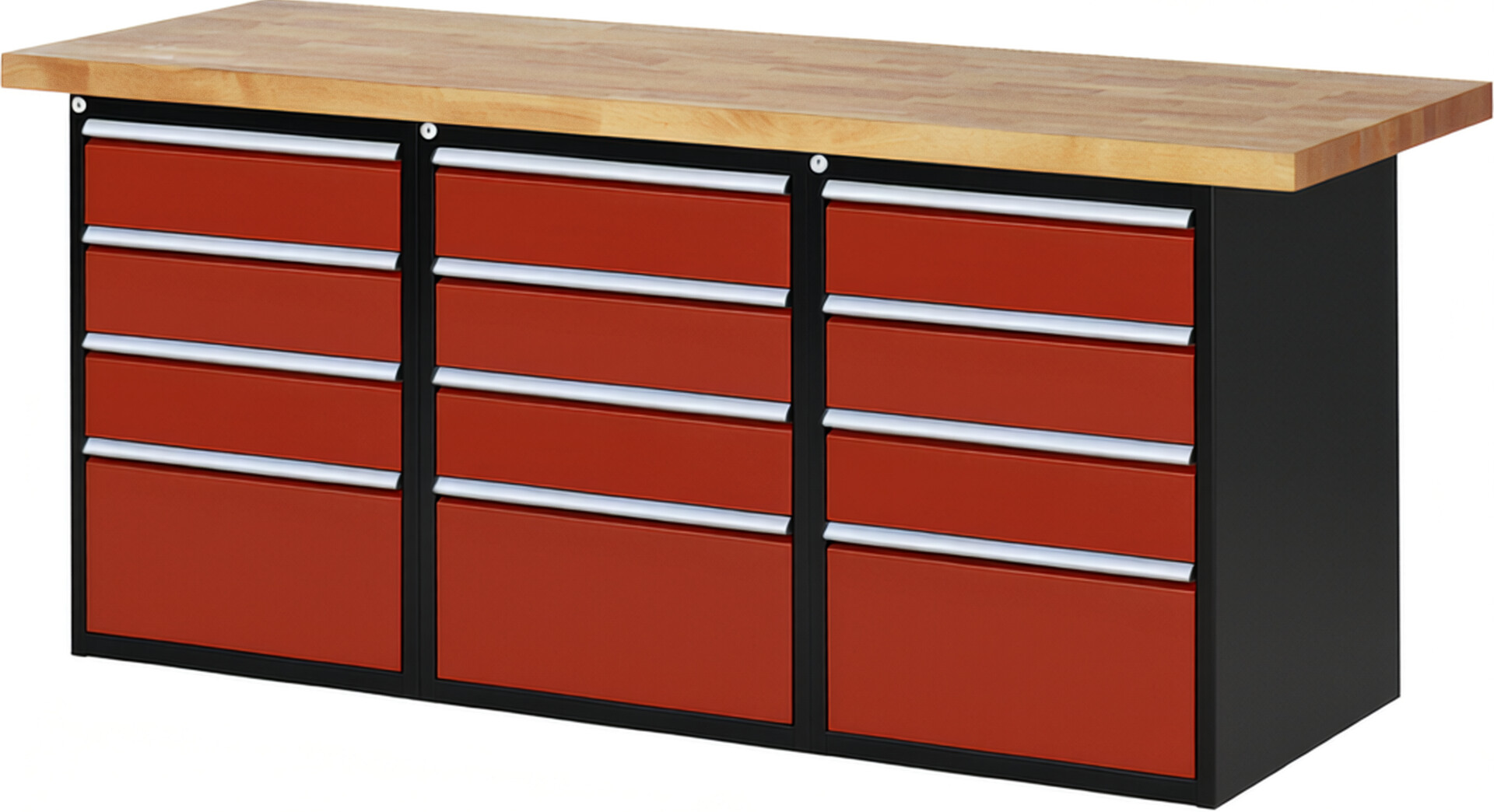 RAU Werkbank schwarz - rot - Breite 200 cm - Tiefe 90 cm - Höhe 89 cm - Buche-Massiv Arbeitsplatte 40 mm