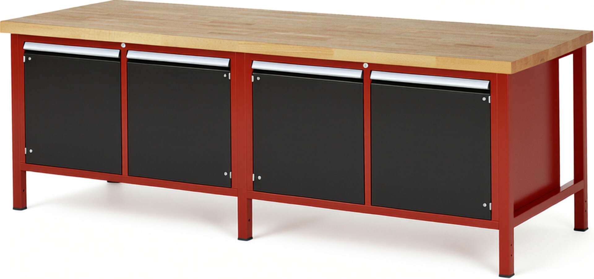 Werkbank Modell 8465 rot - schwarz, BxTxH 2500x900x840 mm,  Buche-Massiv Arbeitsplatte 40 mm
