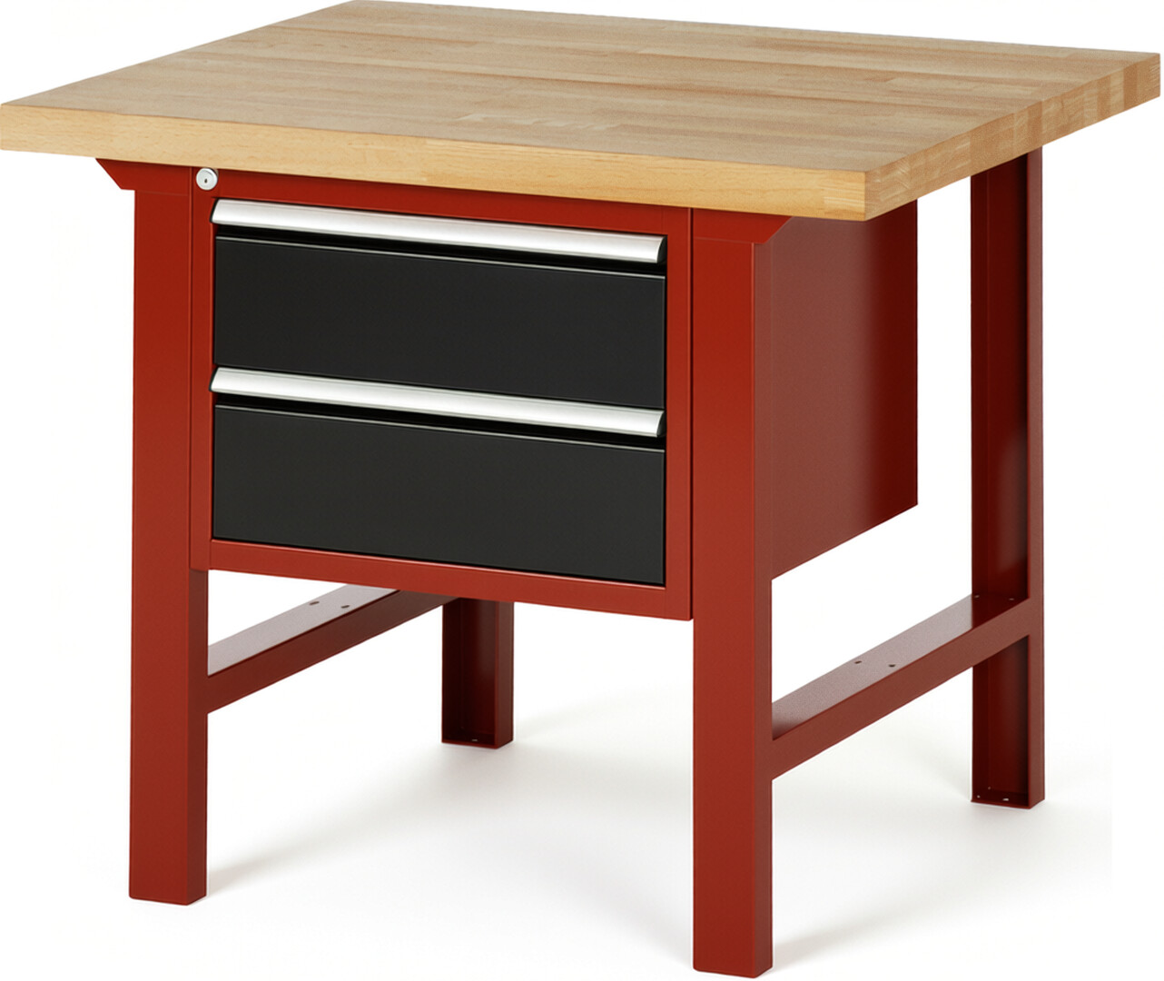 Werkbank Modell 7125 rot - schwarz, BxTxH 1000x900x840 mm,  Buche-Massiv Arbeitsplatte 40 mm,  2 Schubladen mit  Auszug 90 %