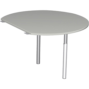 Anbautisch, rund, BxTxH 1200x1047x680-820 mm, höhenverstellbar, Platte lichtgrau, Stützfüße silber, inkl. Montagesatz
