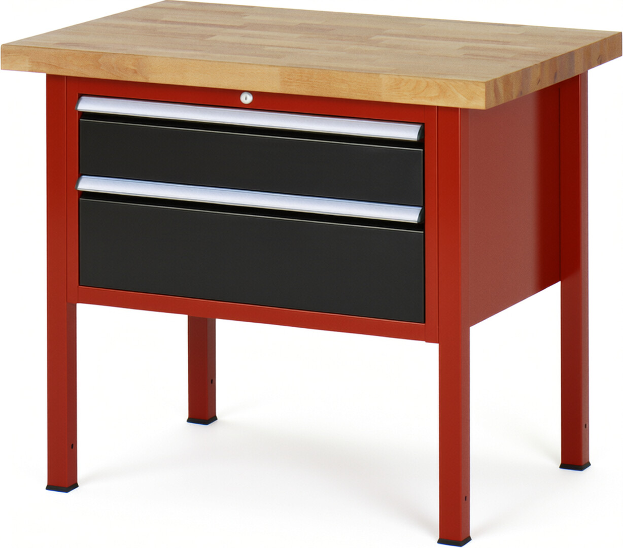 Werkbank Modell 8223 rot - schwarz, BxTxH 1000x700x840 mm,  Buche-Massiv Arbeitsplatte 40 mm,  2 Schubladen mit  Auszug 90 %