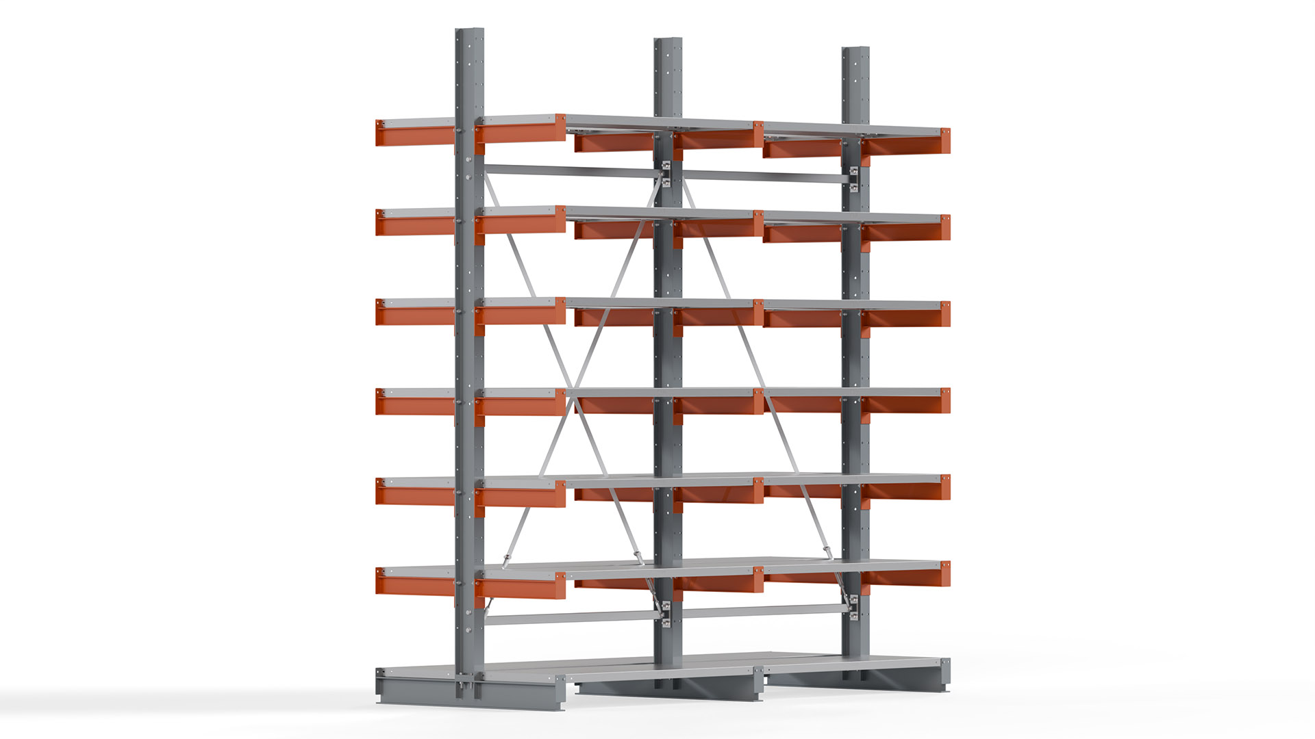 Kragarmregal KARL basic - lackiert - Breite: 256 cm - Höhe: 300 cm - Tiefe: 50 cm - Traglast je Kragarm: 870 kg - beidseitig