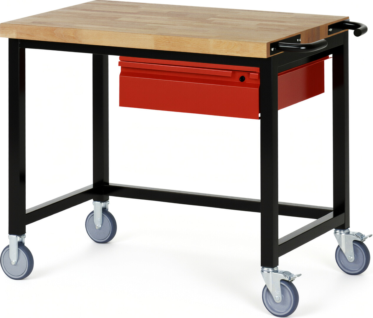 RAU Werkbank schwarz - rot - Breite 100 cm - Tiefe 70 cm - Höhe 88 cm - Buche-Massiv Arbeitsplatte 40 mm