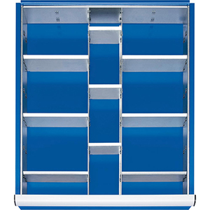 Einteilungsset für Schubladen BxT 490x560 mm: 2 Trennwände, 9 Quertrennbleche, für Fronthöhen 120/15 0 mm