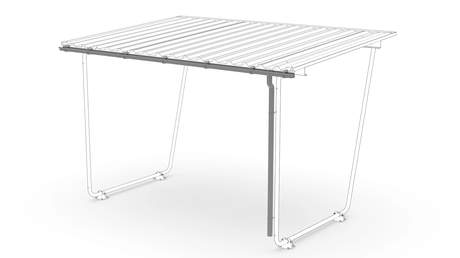 Regenrinne mit Fallrohr für Fahrradunterstand, Überdachung zu Grundeinheit Modell Siegen, einseitig