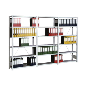 Aktenregal, Büroregal - mit Tiefenriegel - 2.325 x 1.285 x 326 mm - 7 Böden - verzinkt - Anbauregal