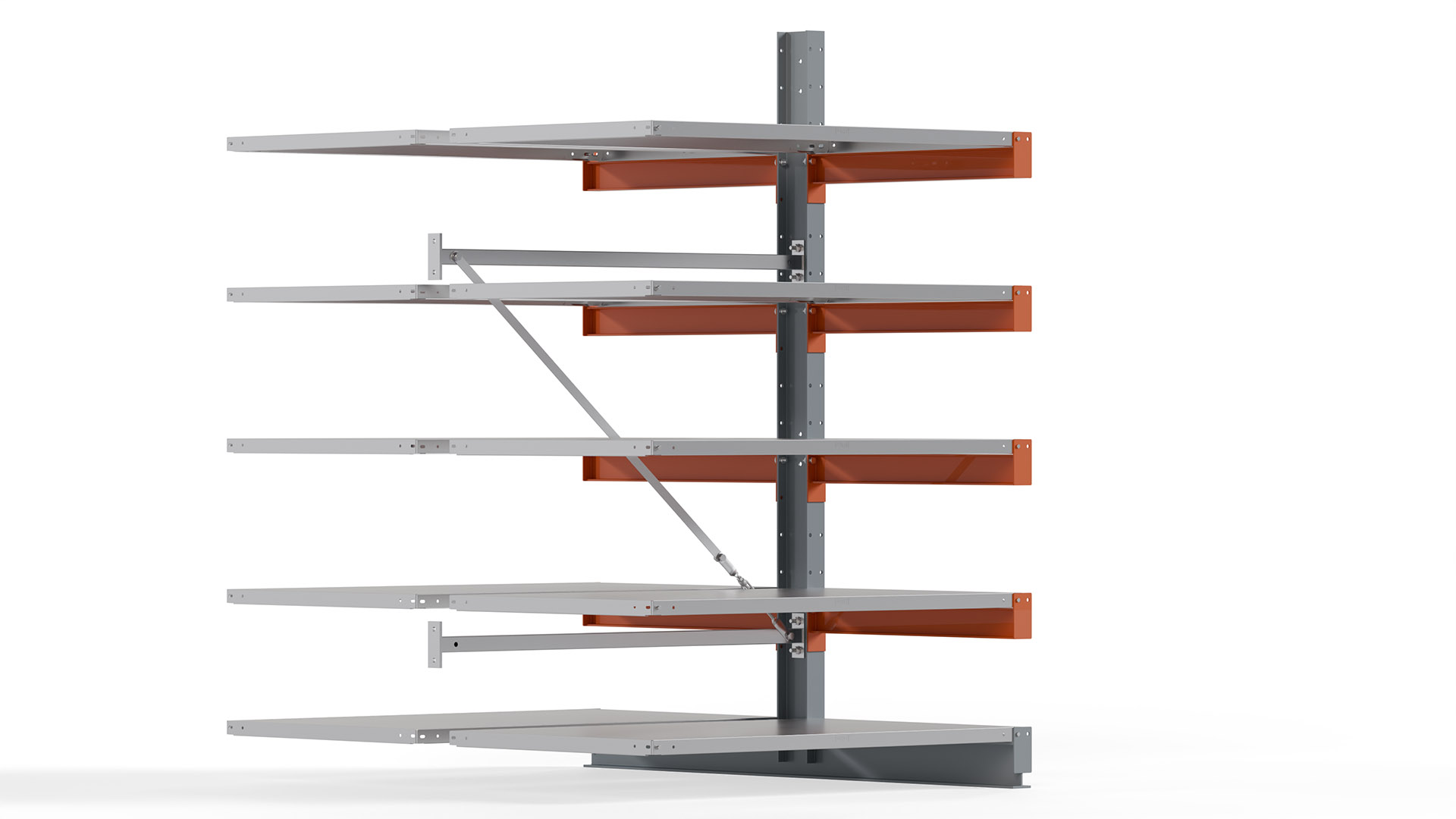 Kragarmregal KARL basic - Anbaufeld - Breite: 128 cm - Höhe: 200 cm - Tiefe: 172 cm - Traglast je Arm: 550 kg - doppelseitig