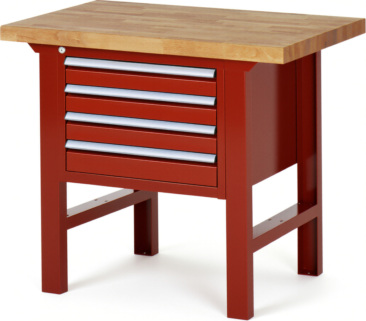 Werkbank Modell 7133 rot, BxTxH 1000x700x840 mm,  Buche-Massiv Arbeitsplatte 40 mm,  4 Schubladen mit  Vollauszug 100 % und  SoftClosing