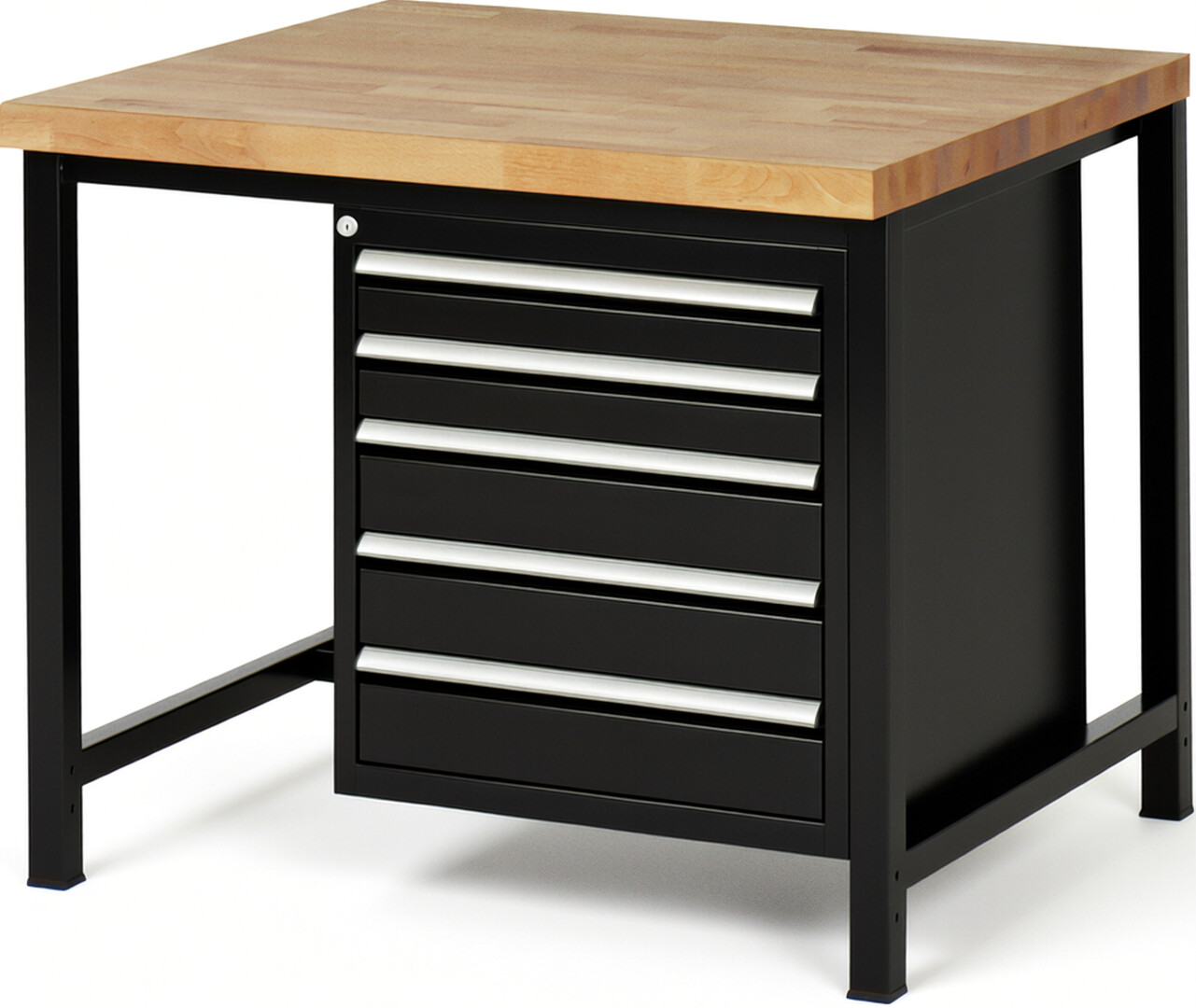 Werkbank Modell 8171 schwarz, BxTxH 1000x900x840-1040 mm,  Buche-Massiv Arbeitsplatte 40 mm,  5 Schubladen mit  Auszug 90 %