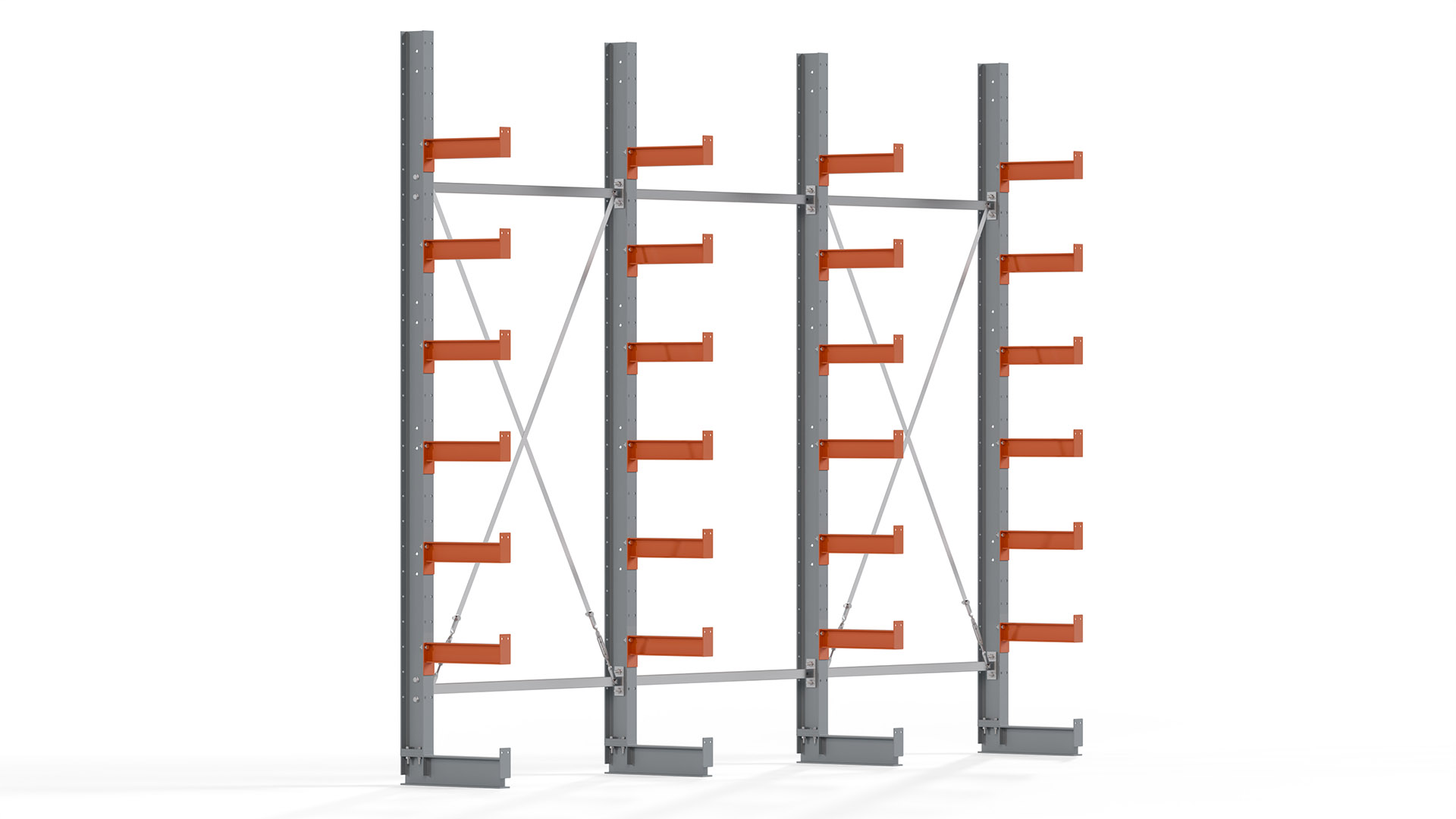 Kragarmregal KARL basic - lackiert - Breite: 384 cm - Höhe: 300 cm - Tiefe: 40 cm - Traglast je Kragarm: 1100 kg - einseitig