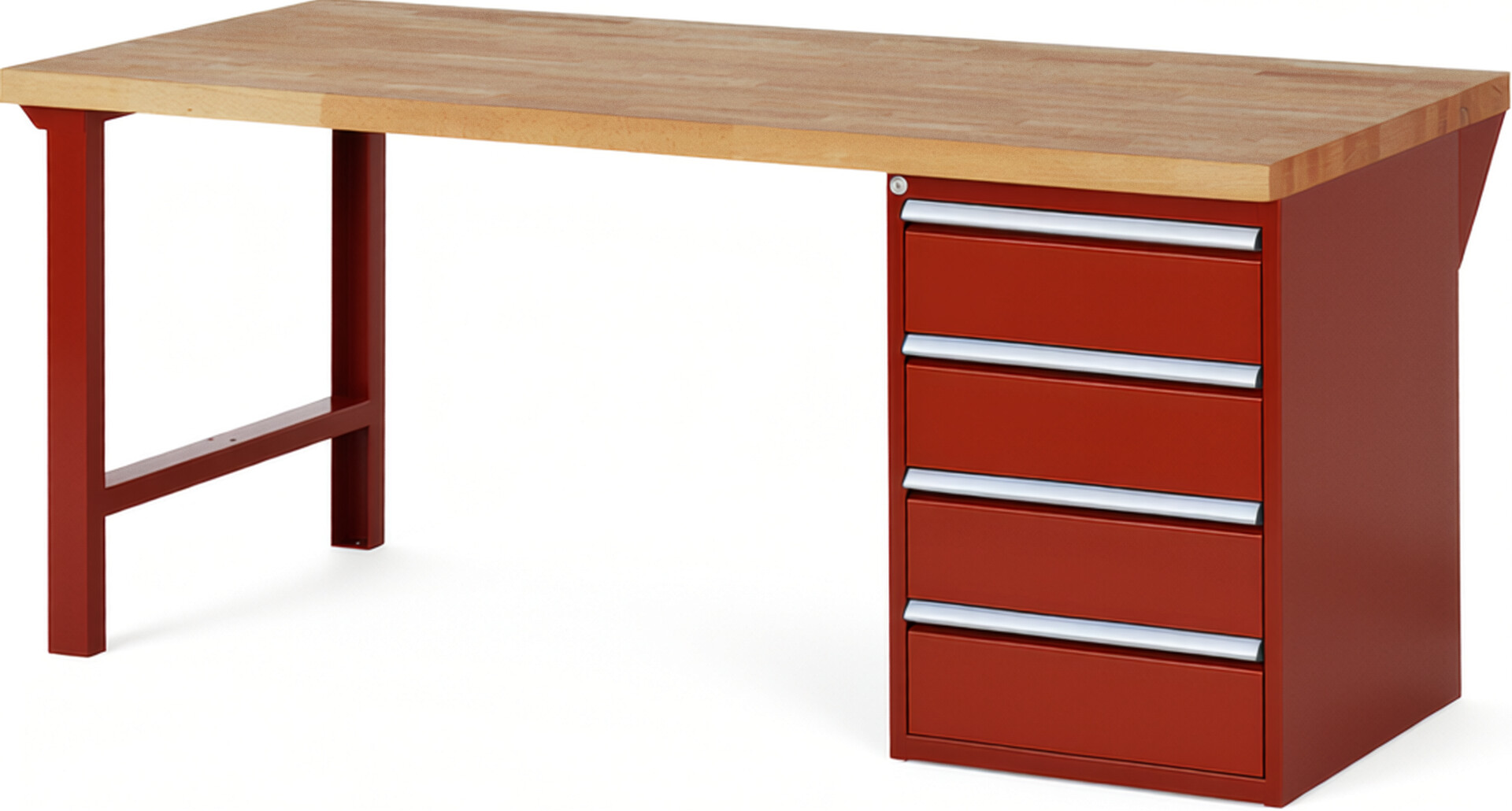 Werkbank Modell 7509 rot, BxTxH 2000x900x890 mm,  Buche-Massiv Arbeitsplatte 40 mm,  4 Schubladen mit  Auszug 90 %