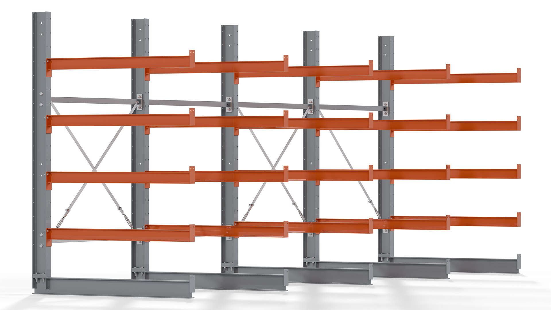 Kragarmregal KARL basic - lackiert - Breite: 512 cm - Höhe: 200 cm - Tiefe: 120 cm - Traglast je Kragarm: 370 kg - einseitig