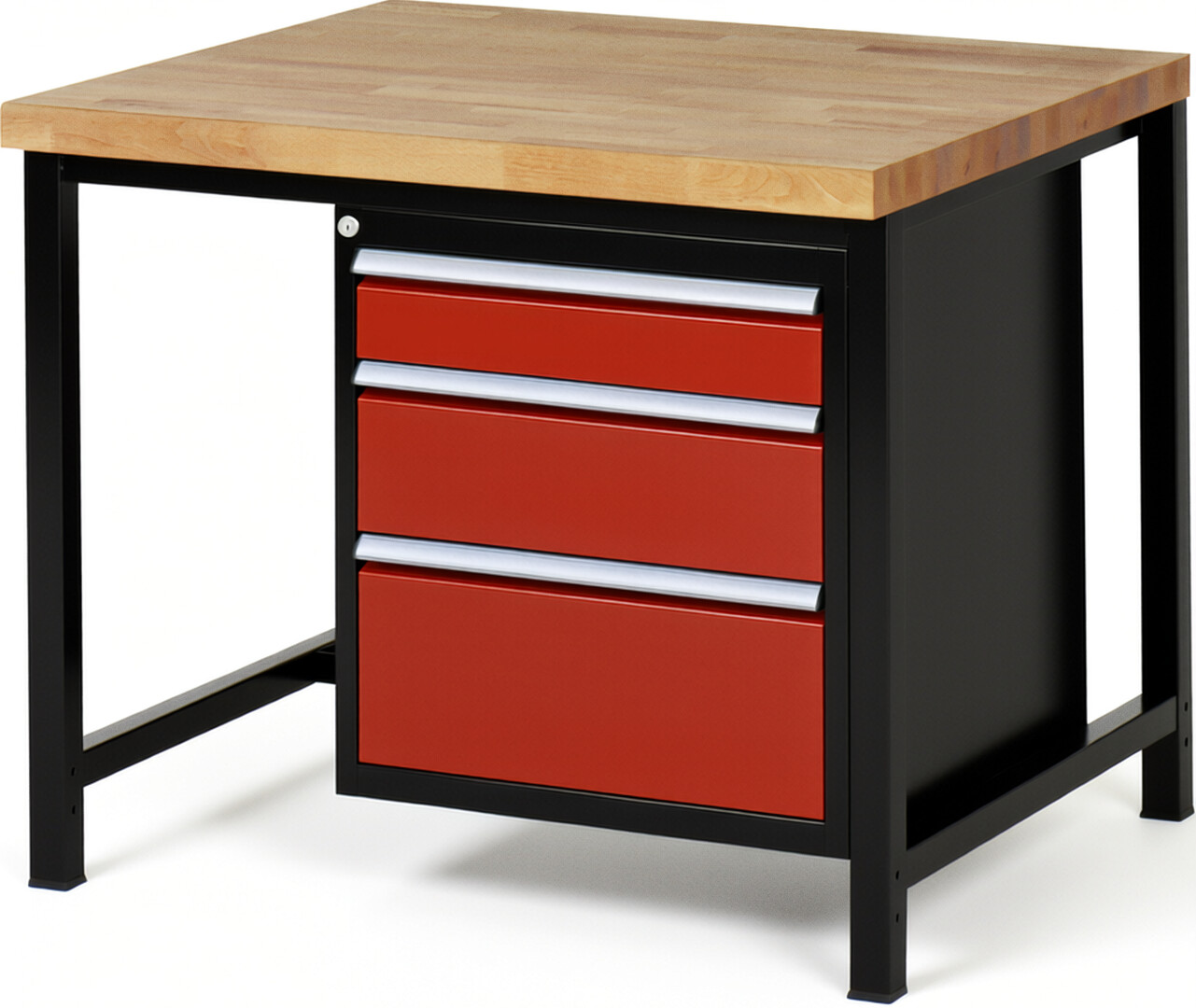 RAU Werkbank schwarz - rot - Breite 100 cm - Tiefe 90 cm - Höhe 104 cm - Buche-Massiv Arbeitsplatte 40 mm
