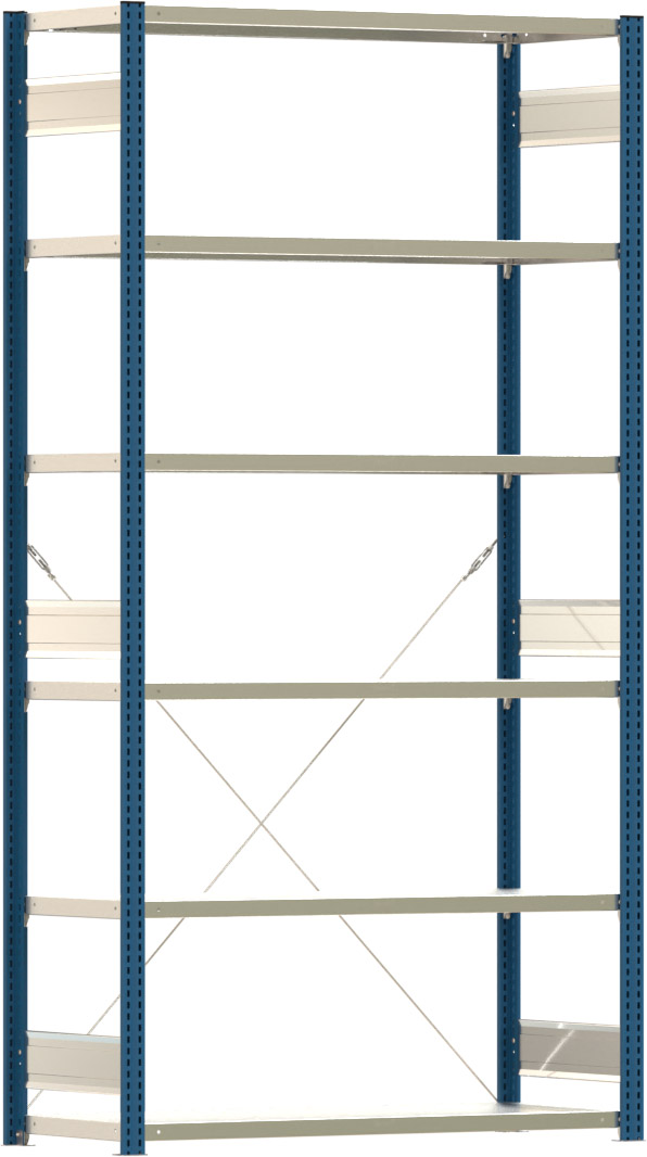 Fachbodenregal BERT - Breite: 128,5 cm - Tiefe: 50 cm - Höhe: 250 cm - 6 Böden - Grundregal