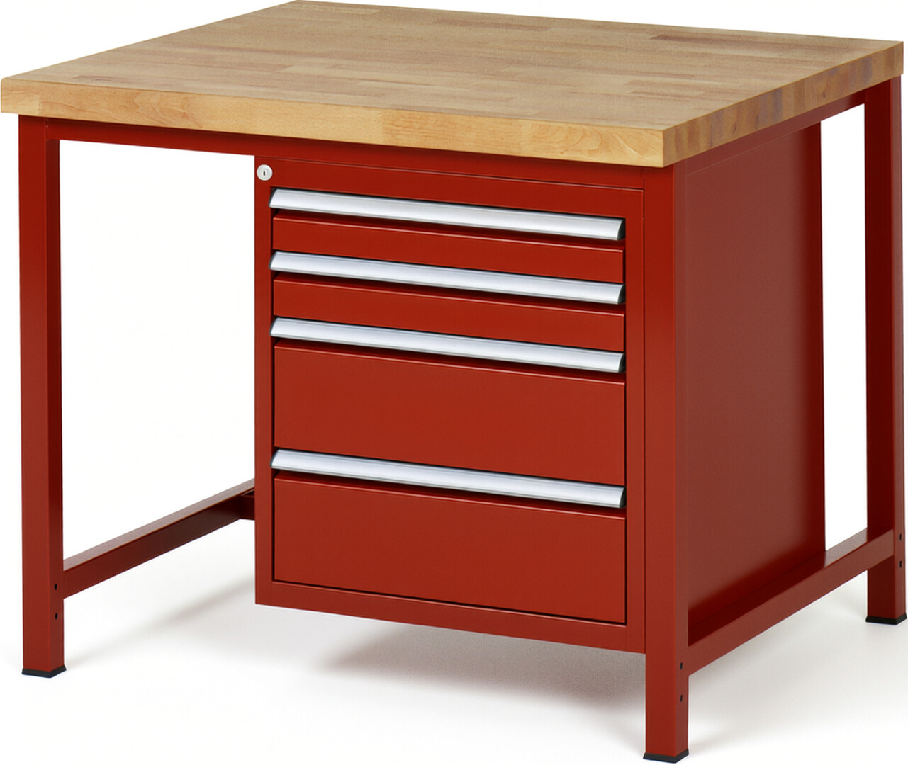 Werkbank Modell 8161 rot, BxTxH 1000x900x840 mm,  Buche-Massiv Arbeitsplatte 40 mm,  4 Schubladen mit  Vollauszug 100 % und  SoftClosing