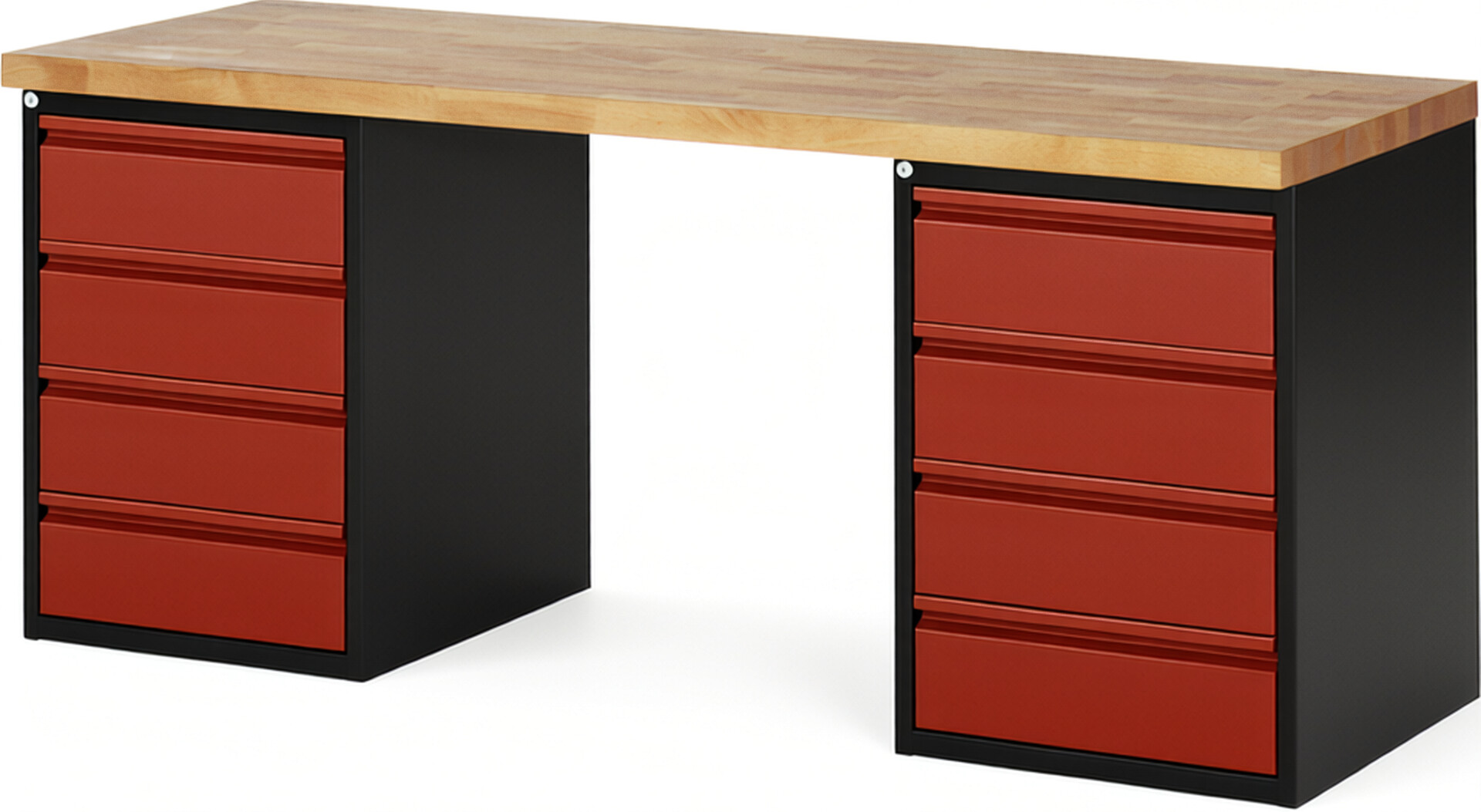 RAU Werkbank schwarz - rot - Breite 200 cm - Tiefe 70 cm - Höhe 89 cm - Buche-Massiv Arbeitsplatte 40 mm