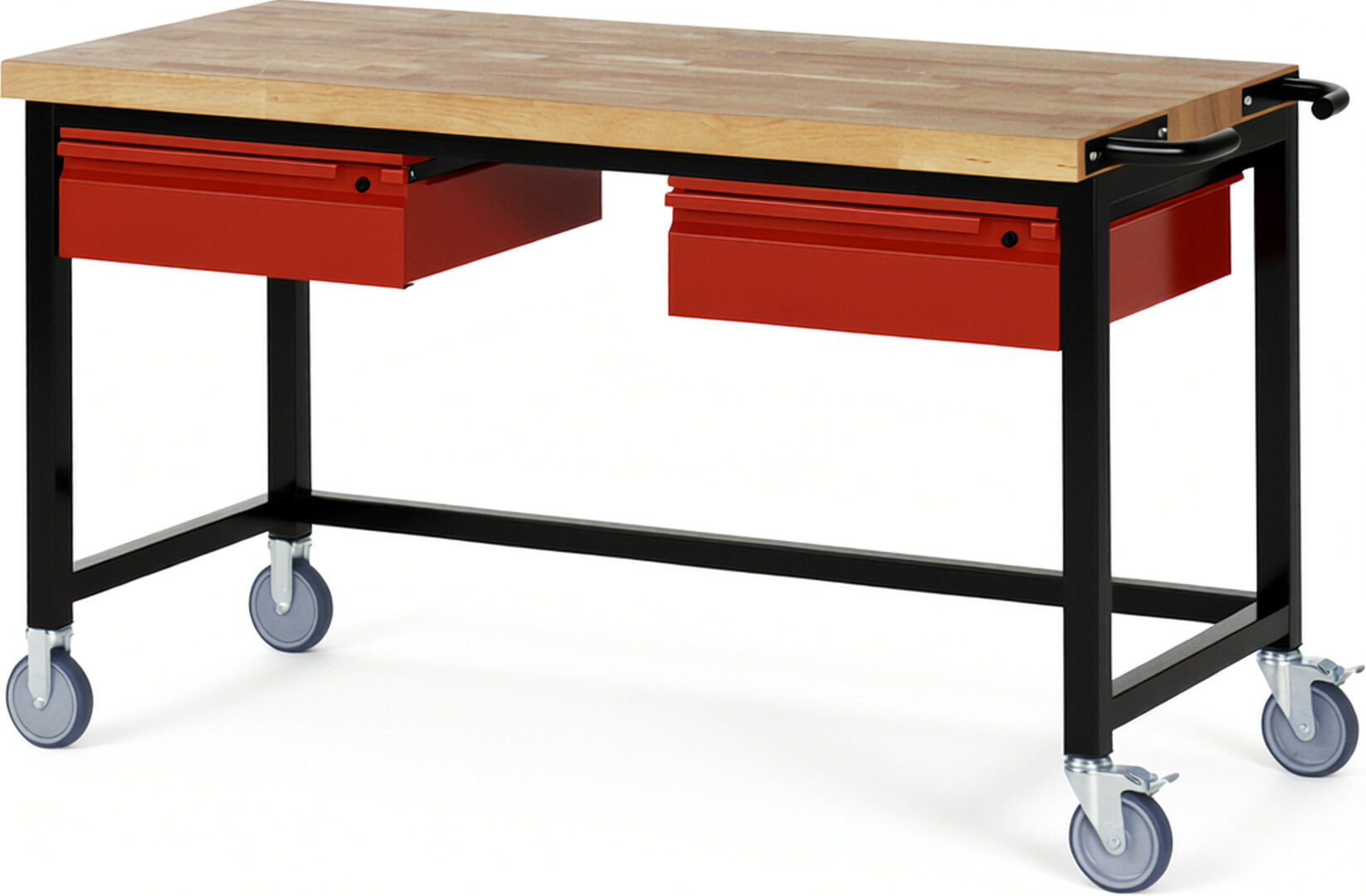RAU Werkbank schwarz - rot - Breite 150 cm - Tiefe 70 cm - Höhe 88 cm - Buche-Massiv Arbeitsplatte 40 mm