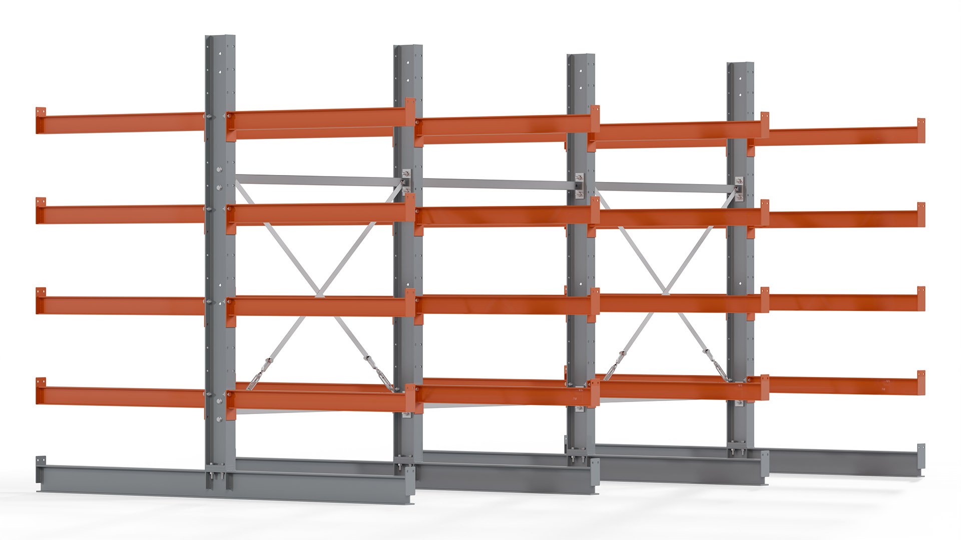 Kragarmregal KARL basic - lackiert - Breite: 384 cm - Höhe: 200 cm - Tiefe: 100 cm - Traglast je Kragarm: 450 kg - beidseitig