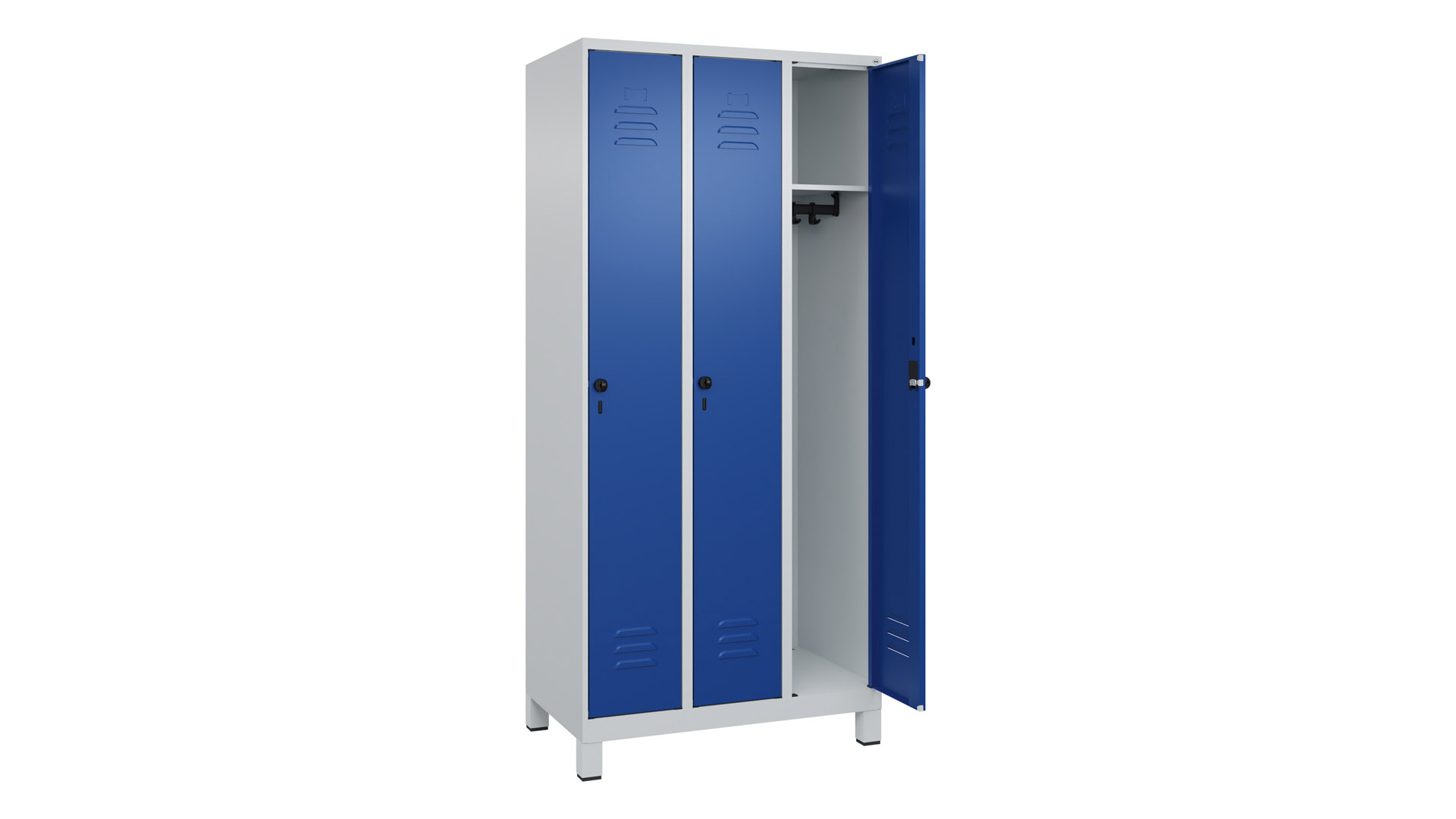 Spind - Garderobenschrank, Breite 90 cm, Höhe 195 cm, Tiefe 50 cm, 3 Abteile