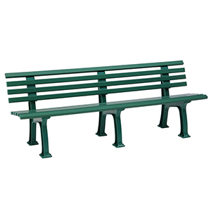 Parkbank aus Kunststoff, mit 3 Füßen, 5 Sitz- und 4 Lehnlatten 50x30 mm, Breite 2000 mm, grün