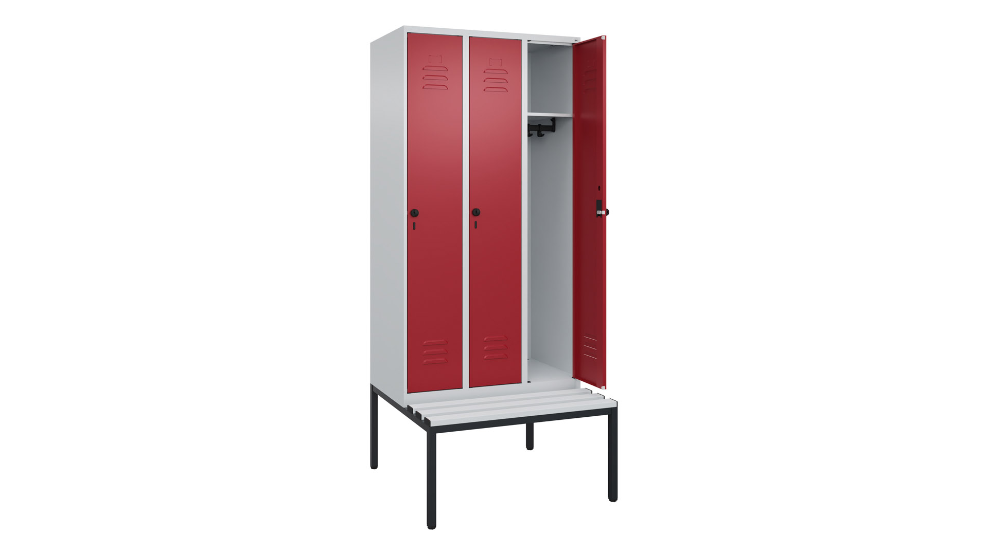 Spind - Garderobenschrank, Breite 90 cm, Höhe 212 cm, Tiefe 50 cm, 3 Abteile