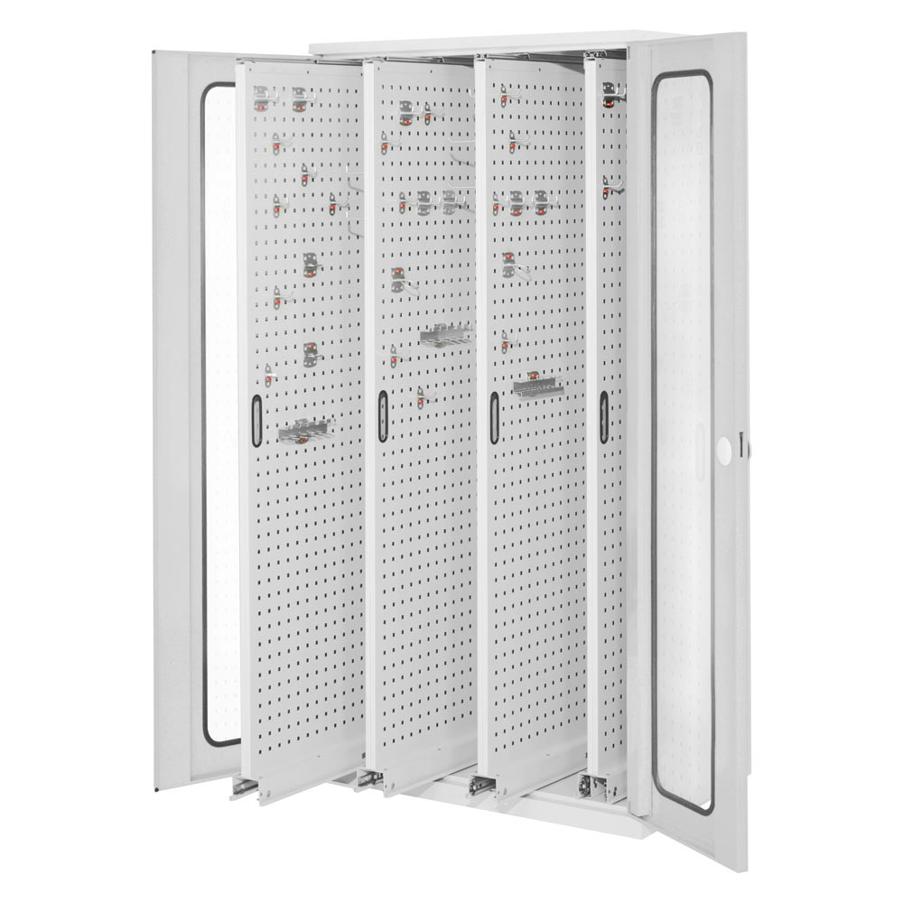 Auszugschrank - Schwerlastschrank, Sichtfenstertüren,BxTxH 1000x600x1950 mm, 7035, Anzahl Böden 4 Stk