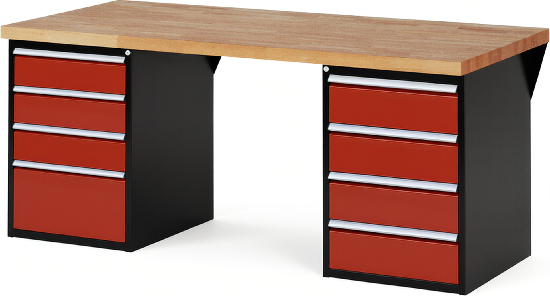RAU Werkbank schwarz - rot - Breite 200 cm - Tiefe 90 cm - Höhe 89 cm - Buche-Massiv Arbeitsplatte 40 mm