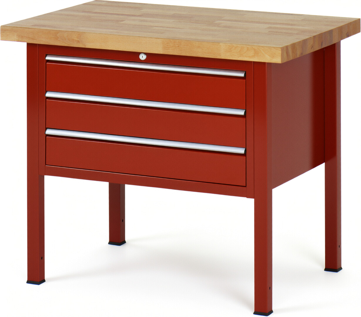 Werkbank Modell 8227 rot, BxTxH 1000x700x840 mm,  Buche-Massiv Arbeitsplatte 40 mm,  3 Schubladen mit  Vollauszug 100 % und  SoftClosing