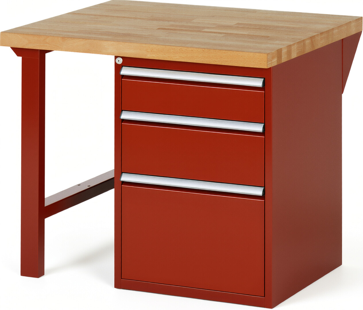 Werkbank Modell 7508 rot, BxTxH 1000x900x840 mm,  Buche-Massiv Arbeitsplatte 40 mm,  3 Schubladen mit  Vollauszug 100 % und  SoftClosing