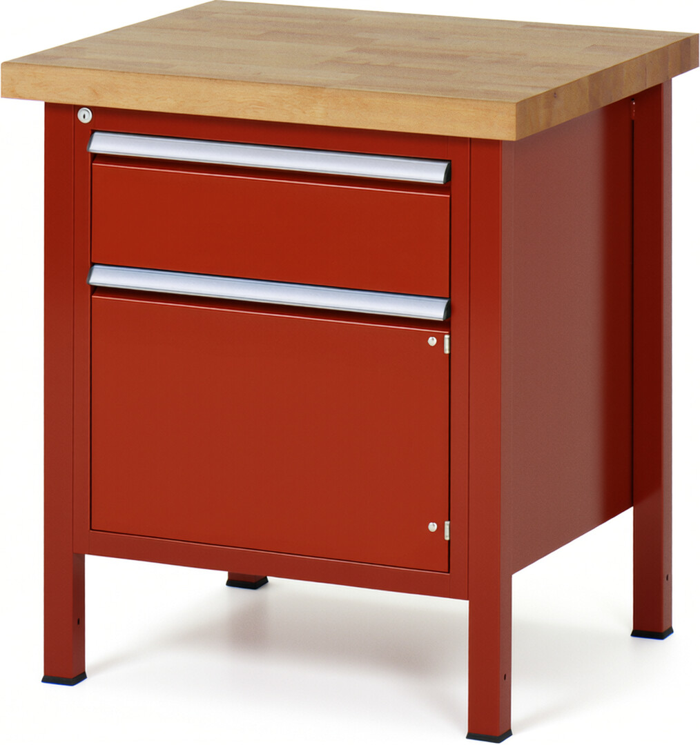 Werkbank Modell 8152 rot, BxTxH 750x700x840-1040 mm,  Buche-Massiv Arbeitsplatte 40 mm,  1 Schublade mit  Vollauszug 100 % und  SoftClosing