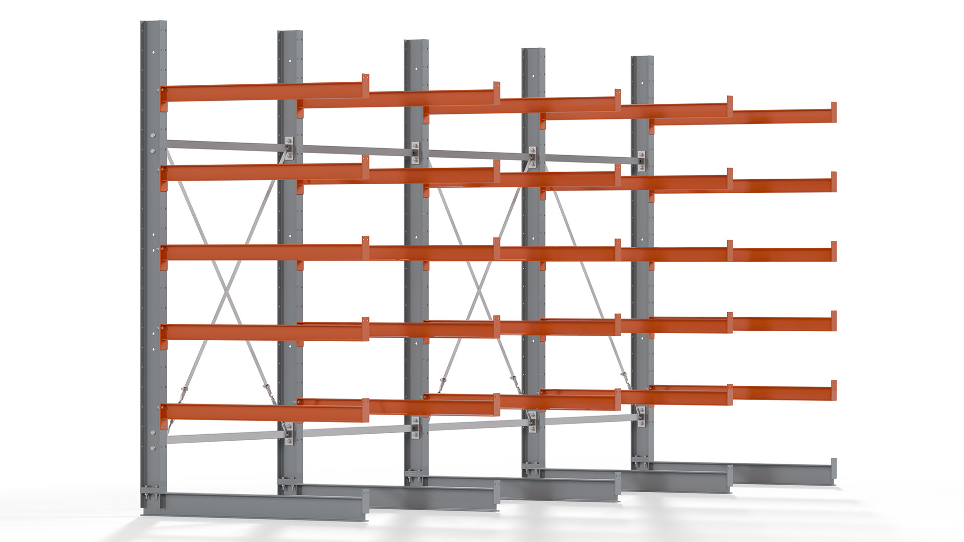 Kragarmregal KARL basic - lackiert - Breite: 512 cm - Höhe: 250 cm - Tiefe: 120 cm - Traglast je Kragarm: 370 kg - einseitig