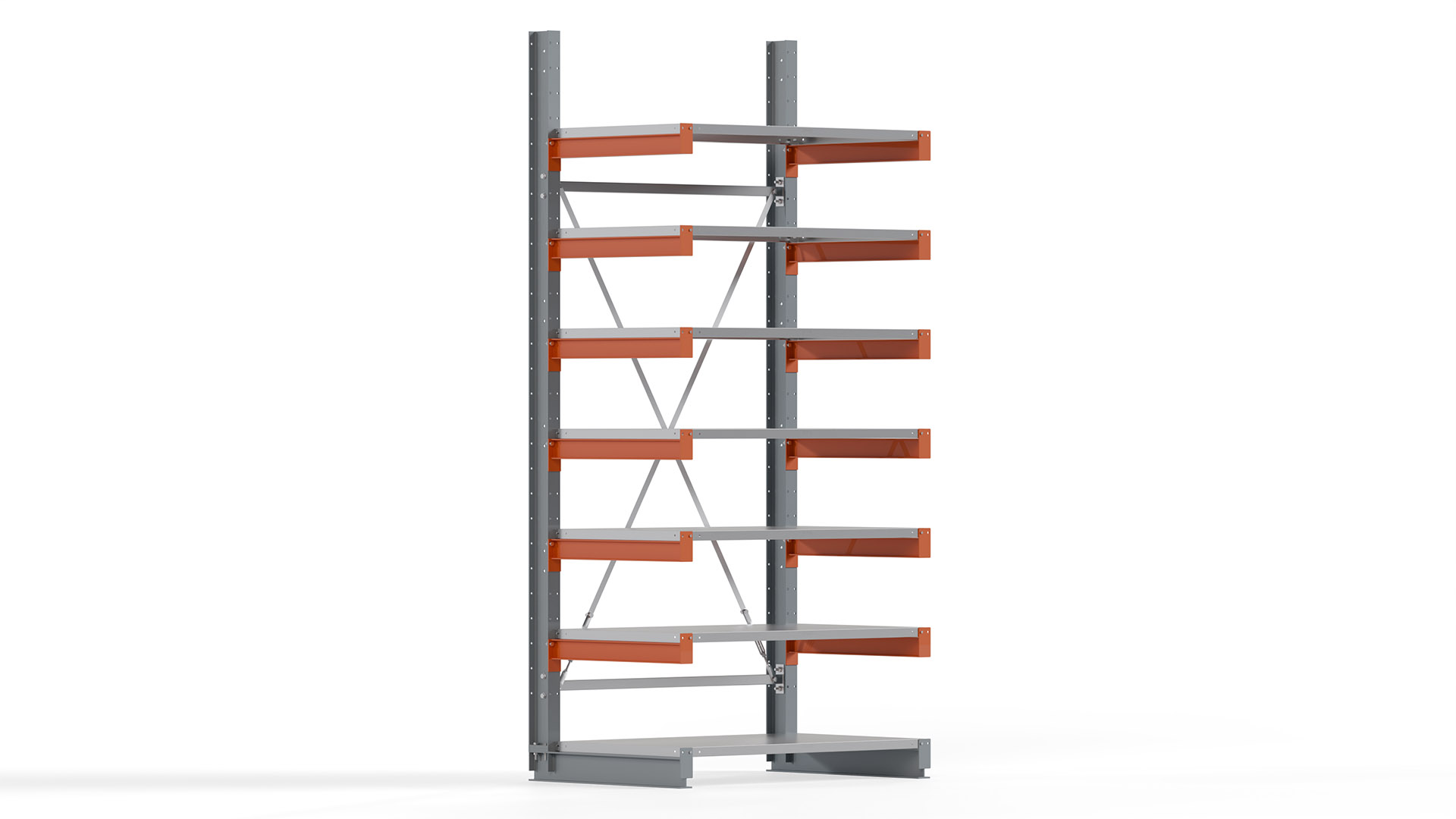 Kragarmregal KARL basic - lackiert - Breite: 128 cm - Höhe: 300 cm - Tiefe: 80 cm - Traglast je Kragarm: 550 kg - einseitig