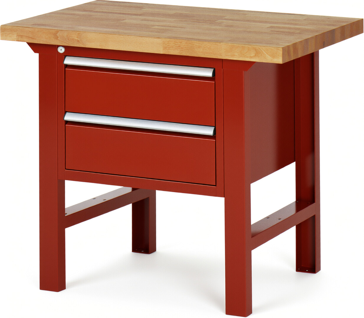 Werkbank Modell 7125 rot, BxTxH 1000x700x840 mm,  Buche-Massiv Arbeitsplatte 40 mm,  2 Schubladen mit  Vollauszug 100 % und  SoftClosing