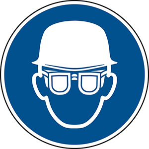 Gebotsschild, Kopf- und Augenschutz benutzen