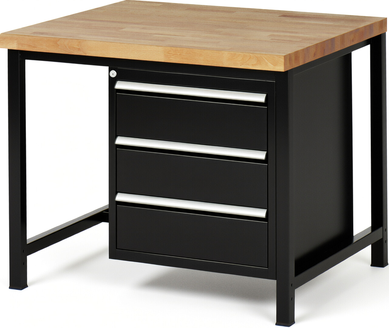 Werkbank Modell 8157 schwarz, BxTxH 1000x900x840 mm,  Buche-Massiv Arbeitsplatte 40 mm,  3 Schubladen mit  Vollauszug 100 % und  SoftClosing