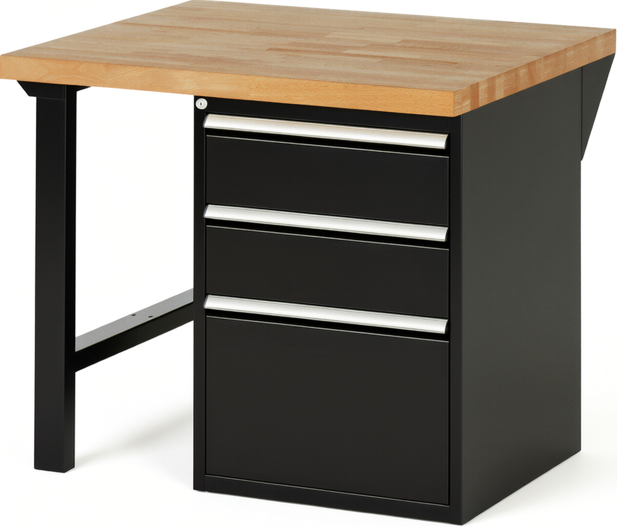 Werkbank Modell 7507 schwarz, BxTxH 1000x900x890 mm,  Buche-Massiv Arbeitsplatte 40 mm,  3 Schubladen mit  Vollauszug 100 % und  SoftClosing