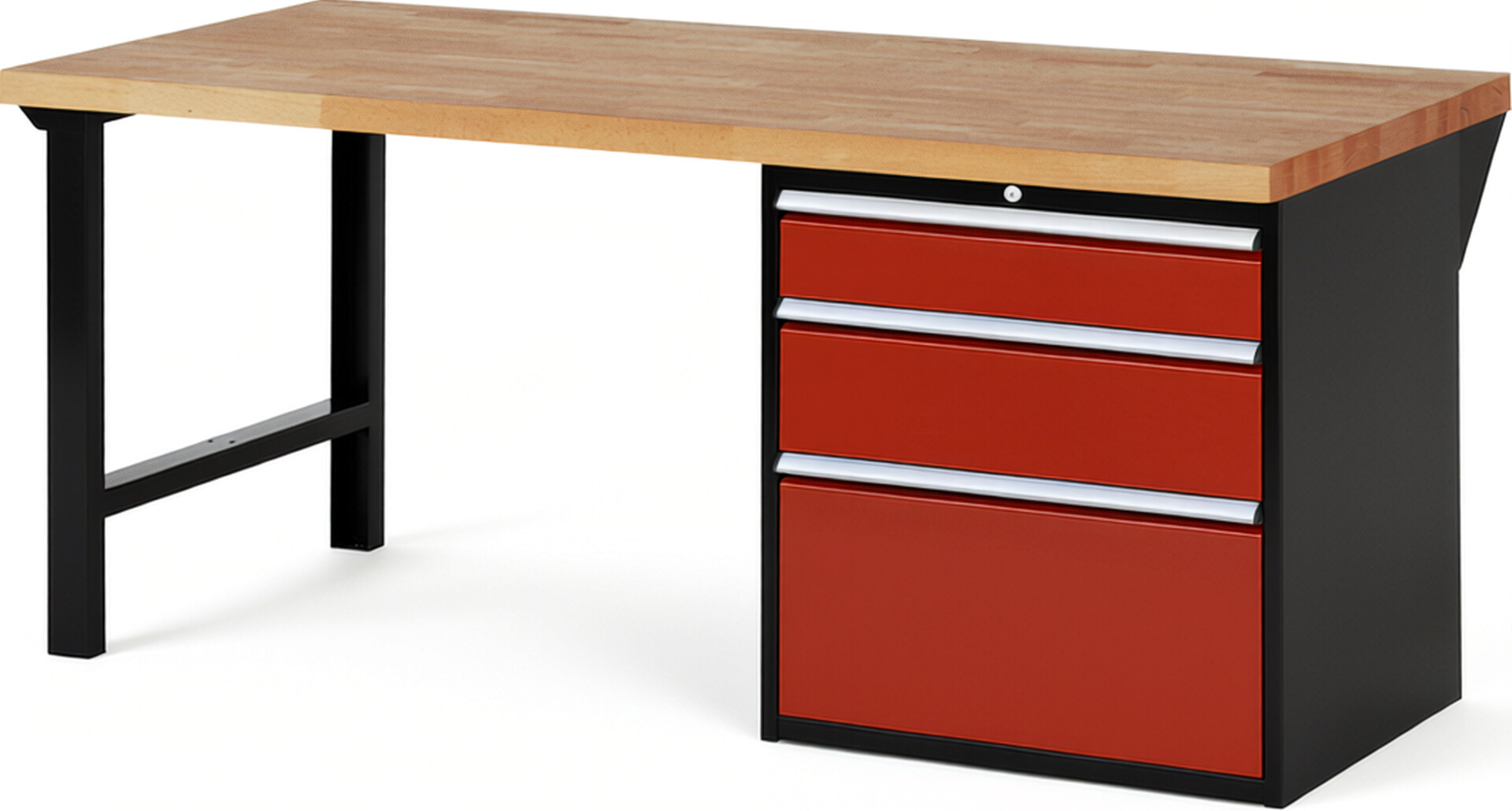RAU Werkbank schwarz - rot - Breite 200 cm - Tiefe 90 cm - Höhe 89 cm - Buche-Massiv Arbeitsplatte 40 mm