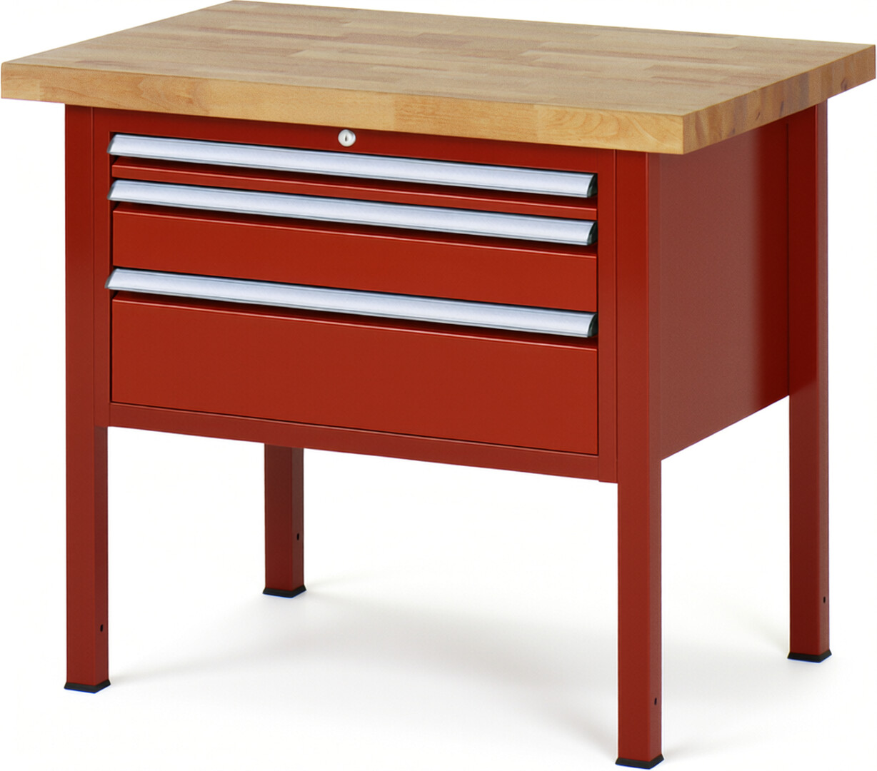 Werkbank Modell 8226 rot, BxTxH 1000x700x840 mm,  Buche-Massiv Arbeitsplatte 40 mm,  3 Schubladen mit  Auszug 90 %