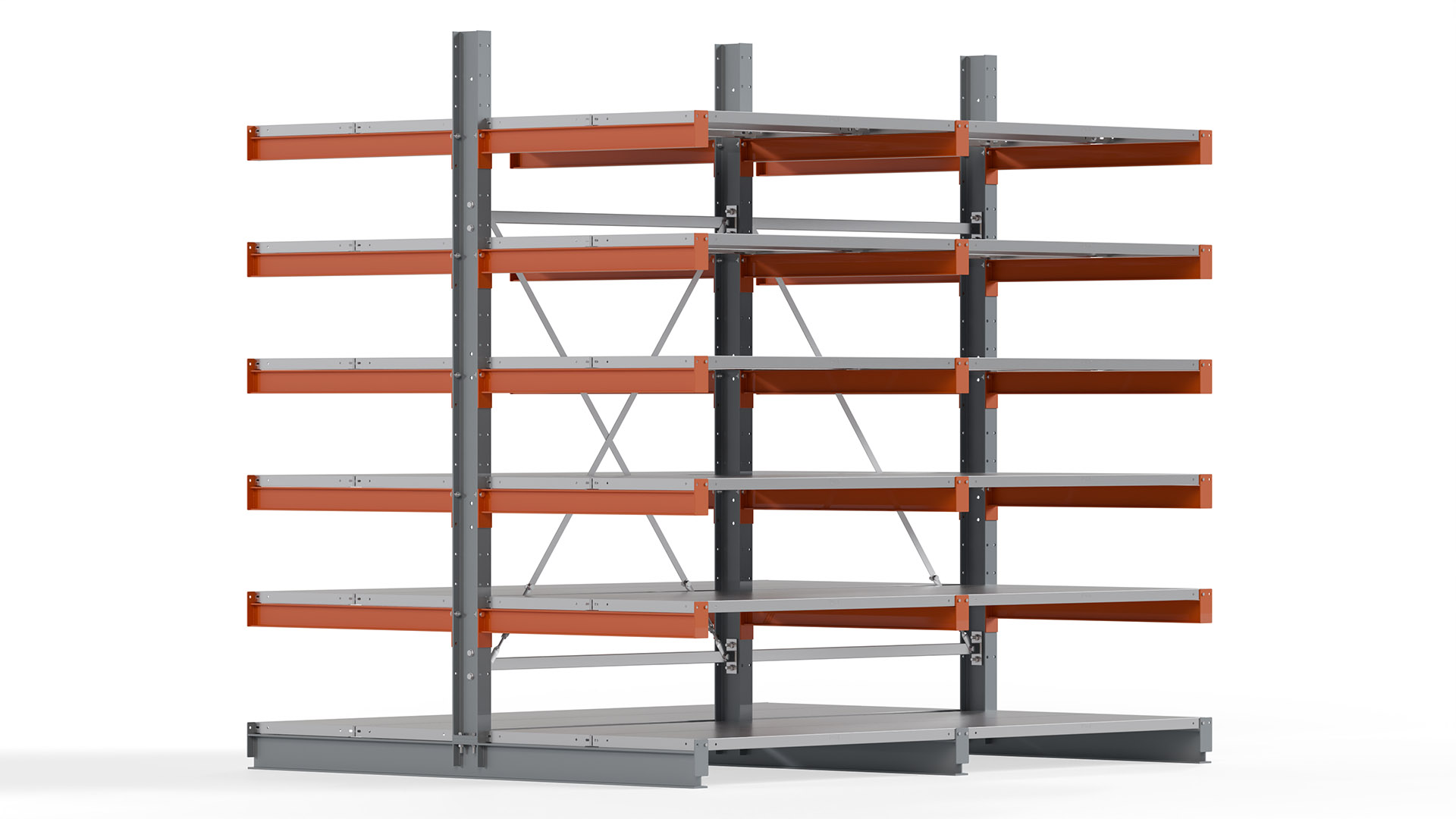 Kragarmregal KARL basic - lackiert - Breite: 256 cm - Höhe: 250 cm - Tiefe: 100 cm - Traglast je Kragarm: 450 kg - beidseitig
