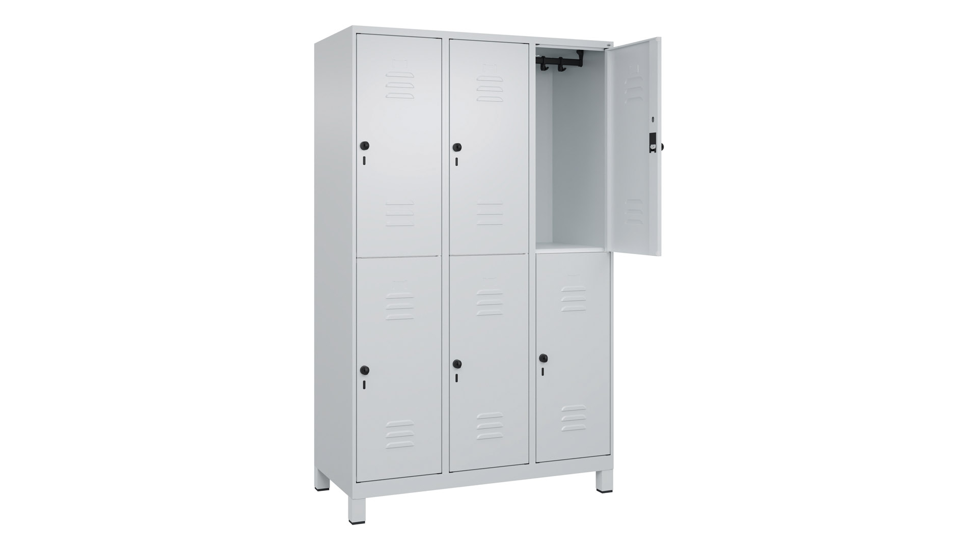 Garderobenspind doppelstöckig, Breite 120 cm, Höhe 195 cm, Tiefe 50 cm, 6 Fächer